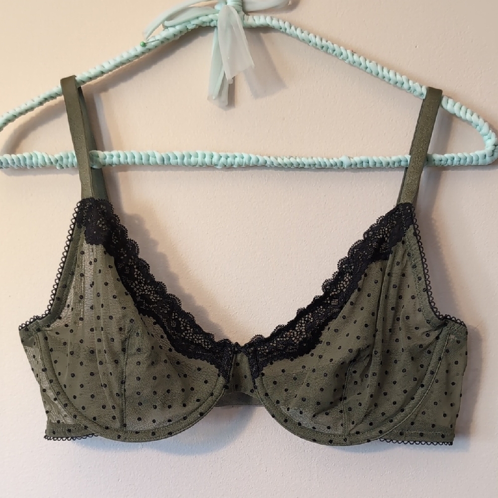 Victoria's Secret Olive and Black Polka Dot Bra